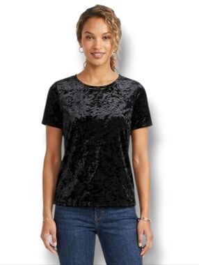 14th & Union Women’s Midnight Blue Velour Short Sleeve Tie-Back Blouse Sz Small
